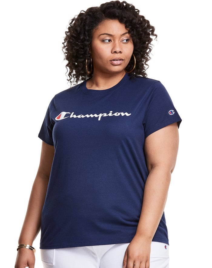 Champion Plus Classic Script Logo T-Shirt Dames - Donkerblauw - Belgie 2057LRTNJ